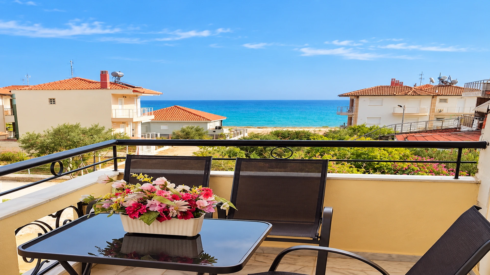 Breakfast terrace overlooking the blue sea